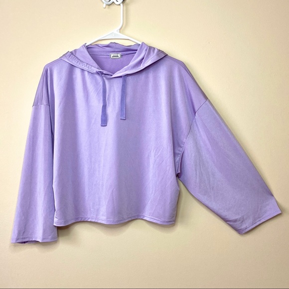 Lavender Oversized Satin Stretch Hoodie, Size S - Picture 2 of 5